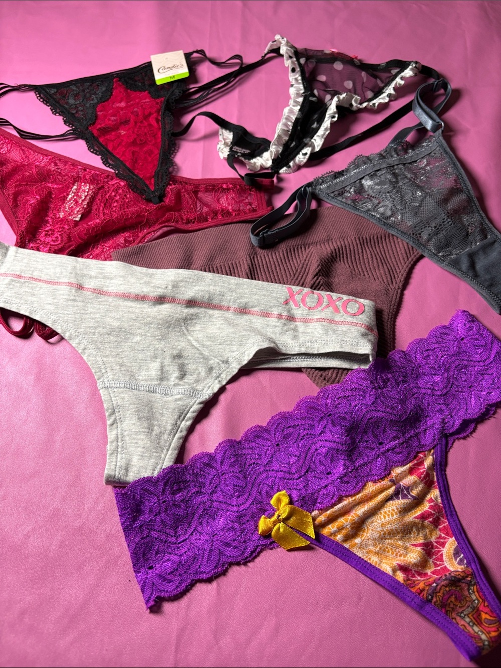 XOXO Women's Assorted Panty Set - Gray, Purple, Red, Black, Pink